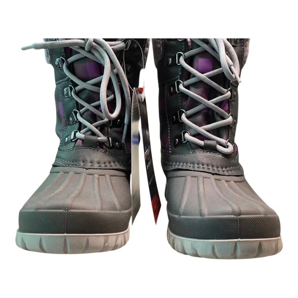Storm by Cougar Carlisle Waterproof Winter Boots Womens 8 Charcoal Orchid Plaid